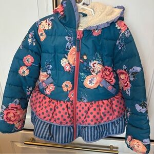 Matilda Jane Floral Puffer Jacket with Pink and Blue